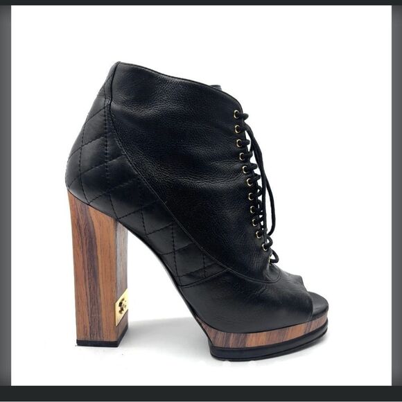 Chanel Quilted Open-Toe Lace-Up Boots 37.5 - Picture 7 of 9